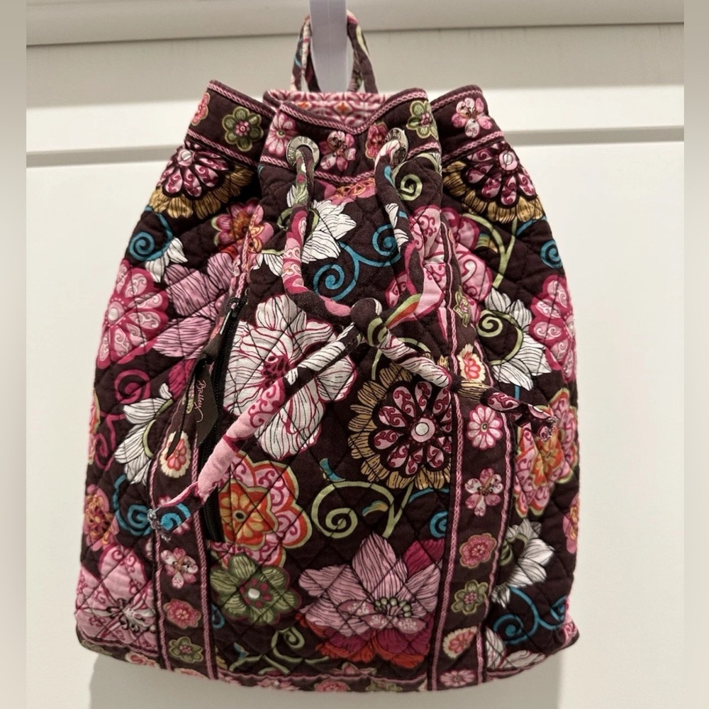Vera Bradley Mod Floral Pink Drawstring Backpack  Cinch Top Book Bag